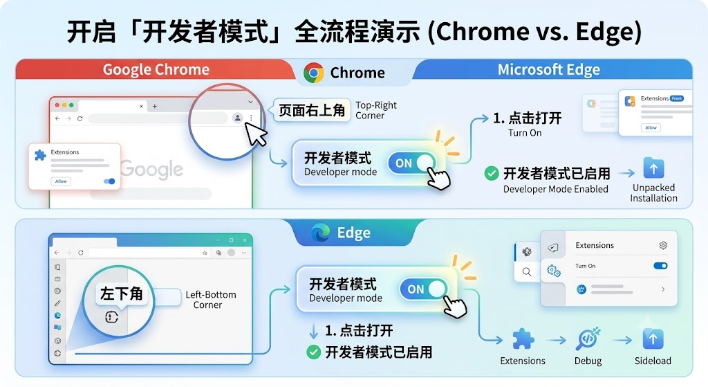 步骤 3 示意图：开启「开发者模式」