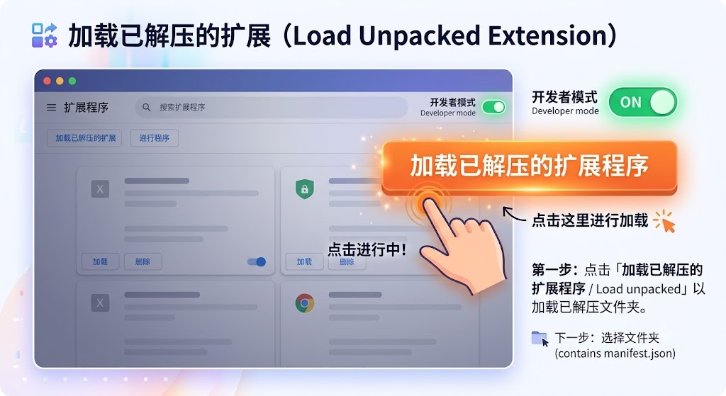 步骤 4 示意图：加载已解压的扩展